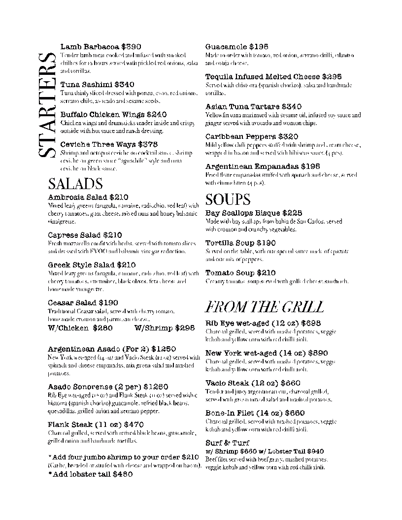 Menu - El Peregrino