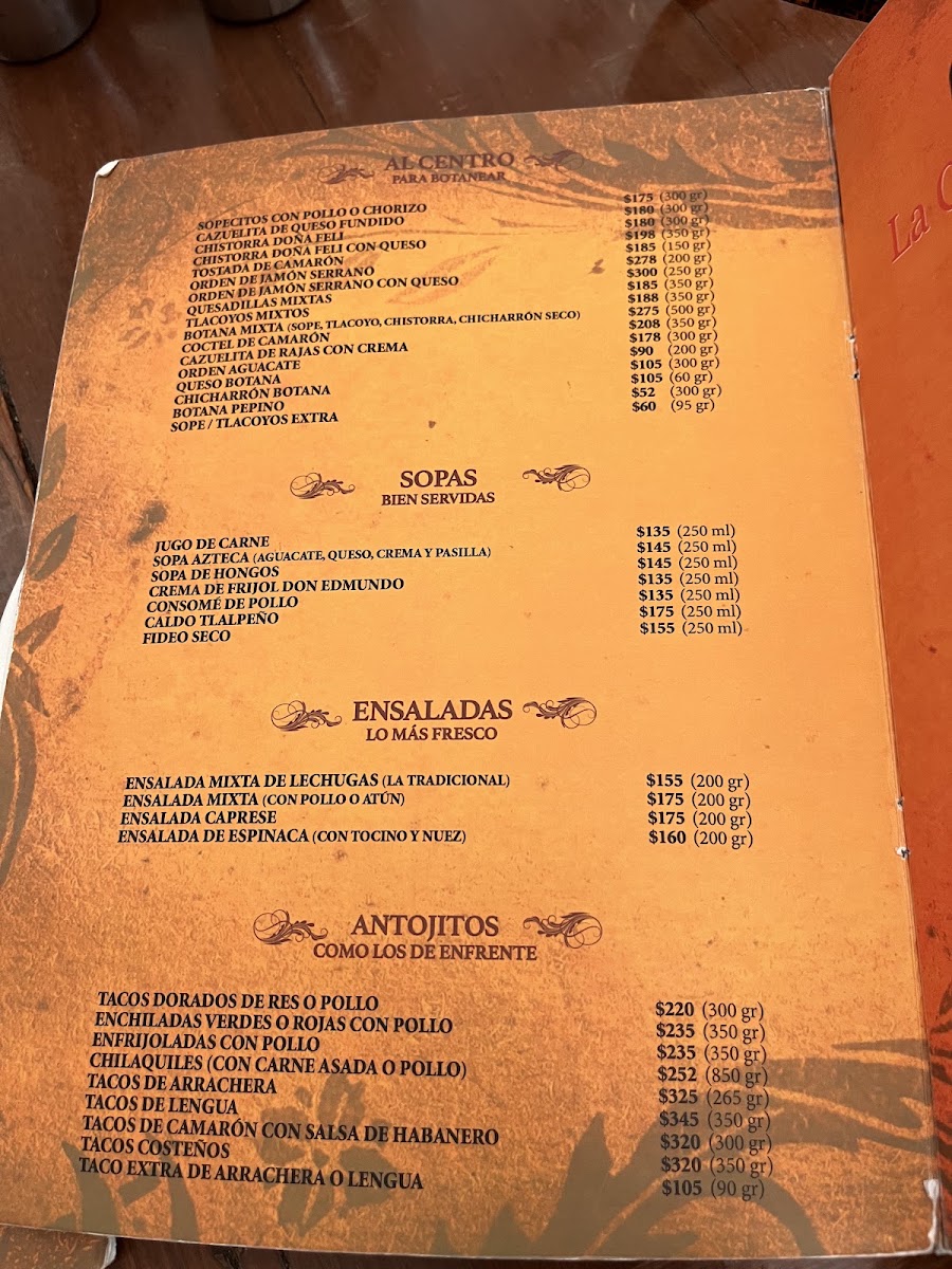 Menu - La Coyoacana