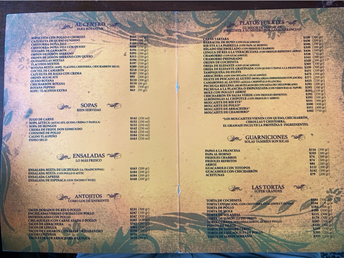 Menu - La CoyoacanaPhoto 2