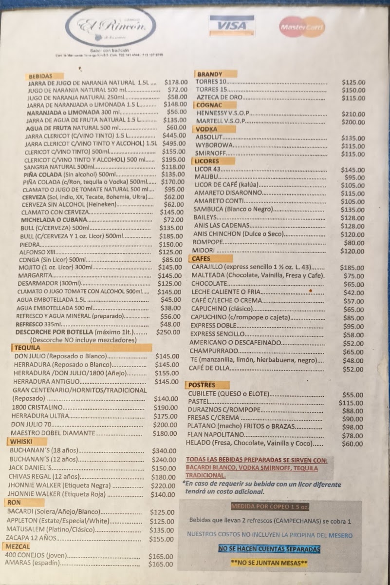 Menu - Restaurante El Rincón De Los Saucos